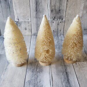 Bottle Brush Trees (Set of 3) Cream and White Glitter/Frost